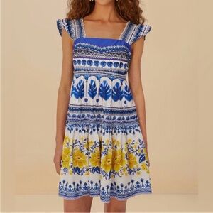 Farm Rio Off-White Zuli Organic Cotton Mini Dress - Size Extra Small XS (NWT)